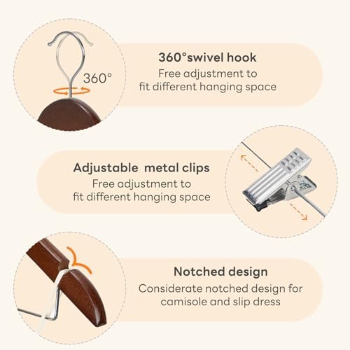 HOUSE DAY Wooden Hangers with Clips 12 Pack, Suit and Pants Hangers, Walnut - Image 4
