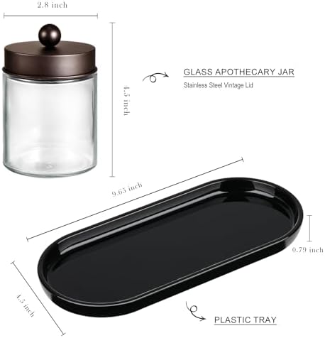 SheeChung Qtip Dispenser Holder, Glass apothecary jars with Acrylic Vanity Tray, Countertop Canister Guest Bathroom Essentials Storage Organizer for Cotton Swabs/Balls, Floss Picks - Image 7