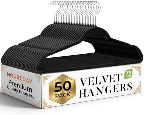HOUSE DAY Black Velvet Hangers 50 Pack, Non Slip Clothes Hangers 17.25 inch by HOUSEDAY