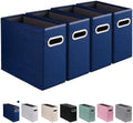 4 Pack Letter Size File Storage Box Collapsible, Fabric Hanging File Folders Organizer, Portable Office Document Holder with Metal Handle, Smooth PVC Rails, Blue by ComfortKeeper