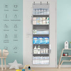 Over Door Organizer with 6 Extra Large Pockets 12 Side Pockets, Sturdy Closet Storage Rack, Hanging Storage Organizer with Clear Window for Shoes, Diapers, Bedroom, Bathroom, Grey, 3-Pack - Image 4