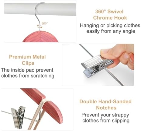 TOPIA HANGER American Red Cedar Wooden Hangers with Adjustable Metal Clips and 360° Swivel Hook, Premium Wood Clothes Hangers 20 Pack for Suit, Pant, Skirt, Jeans, Coat, Jacket-CT28C20 - Image 3