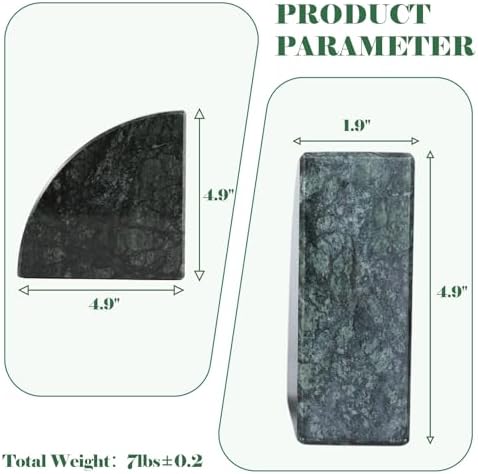Karibiber Marble Bookend for Shelves, Non-Skid Bookends for Heavy Books, Heavy Duty Book Stopper for CDs, Luxury Book Shelf Holder, Quarter Circle Design Book Ends Decorative, Indian Green, Set of 2 - Image 6