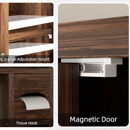 Shintenchi Over the Toilet Storage Cabinet, Bathroom Storage Cabient with Barn Doors, Bathroom Storage Shelf Organizer with Toilet Paper Holder, Adjustable Shelf and Anti-Tip Device, Walnut - Image 7