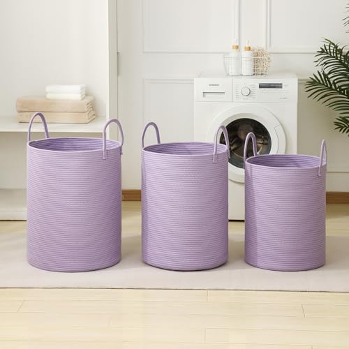 Laundry Basket Hamper Tall Rope Storage Woven for Blanket Toys Dirty Clothes in Living Room Bathroom Bedroom Purple 60L/15.8Gal - Image 6