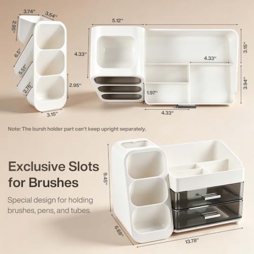 Large Capacity Makeup Organizer Countertop with Makeup Brush Holder for Vanity, Thickened Material（white） - Image 2