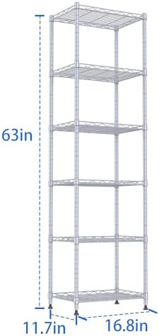REGILLER 6 Wire Shelving Steel Storage Rack Adjustable Unit Shelves for Laundry Bathroom Kitchen Pantry Closet(Silver, 11.7" D x 16.8" W x 63" H) - Image 3