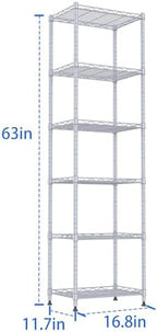 REGILLER 6 Wire Shelving Steel Storage Rack Adjustable Unit Shelves for Laundry Bathroom Kitchen Pantry Closet(Silver, 11.7" D x 16.8" W x 63" H) - Image 3
