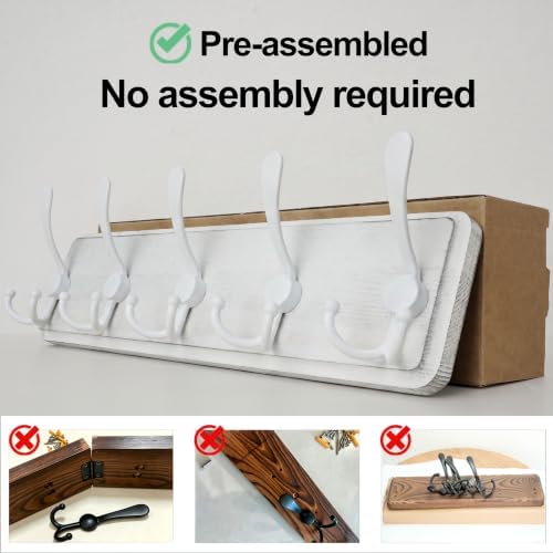 WEBI Coat Rack Wall Mount,5 Triple Hooks for Hanging Coats,16" Hole to Hole,Coat Hooks Wall Mounted,Coat Hanger Wall Hook Rack Rail for Clothes,Jacket,Farmhouse,White - Image 6