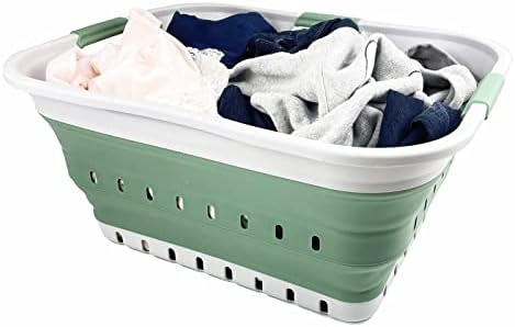 SAMMART 42L (11 gallon) Collapsible Plastic Laundry Basket - Foldable Pop Up Storage Container/Organizer - Portable Basket - Space Saving Hamper/Basket (Grey/Dark Sea Green (Set of 2)) - Image 6