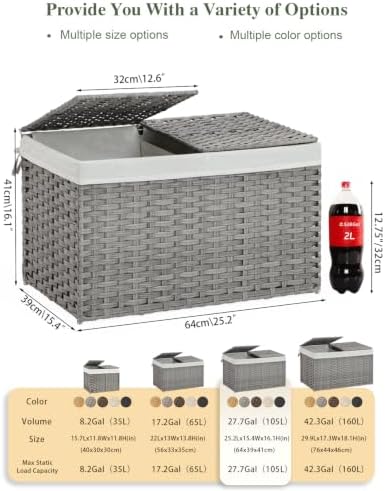 SETVSON Storage Basket with Lid PE Rattan 27.8 Gal Wicker Chest, Gray - Image 2