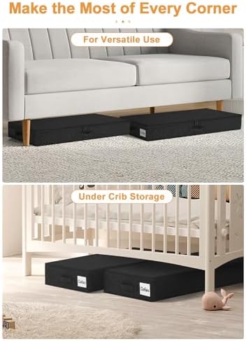 punemi 4.5 in Tall Low Profile Under Bed Storage Containers, 2 Pack, Black - Image 5