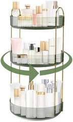 INVSSENE 360° Rotating Makeup Organizer, Bathroom Make Up Spinning Holder Rack, Large Capacity Cosmetics Storage Vanity Shelf Countertop, Fits Cosmetics, Perfume, Skincare(3 Tiers, Green) - Image 2