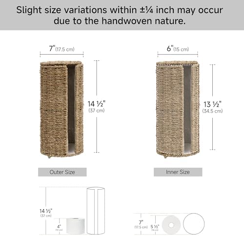 StorageWorks Seagrass Free Standing Toilet Paper Holder Stand for Bathroom, 3 Rolls of Toilet Tissue Storage with a Built-in Cloth Lining, Toilet Roll Holder Stand with Lid - Image 3