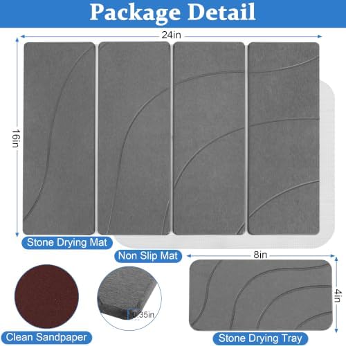 Stone Dish Drying Mat for Kitchen Counter-Dark Gray Carved 24"×16" & 8"x4" - Image 2