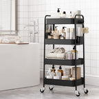 TOOLF 4 Tier Rolling Cart, Metal Utility Storage Cart with Pegboard, Black - Image 4