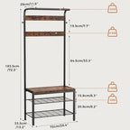 Hall Tree with Bench and Shoe Storage, 4-in-1 Entryway Organizer with 10 Hooks and Storage Shelf,Coat Rack Freestanding with 2-Tier Storage Shelf for Living Room, Bedroom Rustic - Image 3