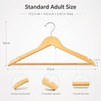 MIZGI 30-Pack Natural Wood Hangers, 0.47” Slim, 360° Swivel, Pant Bar - Image 6