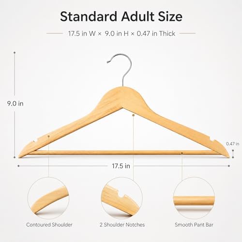 MIZGI 30-Pack Natural Wood Hangers, 0.47” Slim, 360° Swivel, Pant Bar - Image 6