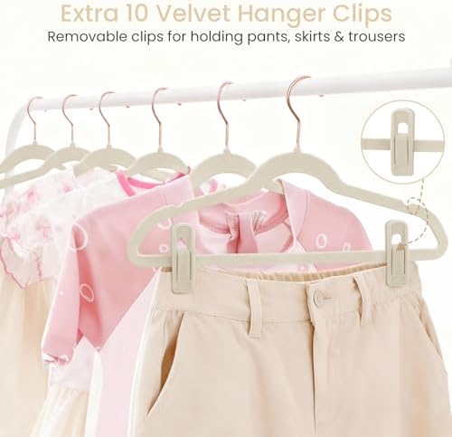Kids Hangers, Childrens Hangers with 10 Clips, 14'', Beige, 50 Pack - Image 4