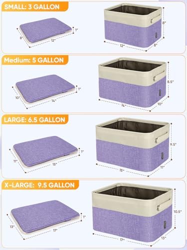 BALEINE 3 Pack Fabric Closet Storage Bins for Shelves, Linen Closet Organizers and Storage, Decorative Baskets for Organizing, Shelf, Clothes, Home, Office (Lavender, 14''x10''x8.5'') - Image 2