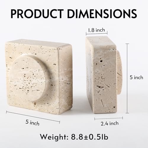 Koville Marble Square Book Ends, Heavy Duty Book Holders, Bookends for Shelves, Office Bookshelf Decor for CDs/Video Games(Travertino Romano) - Image 2