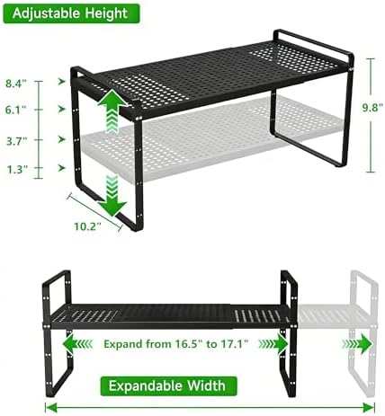 Expandable Storage Shelf, Stackable Organizer Rack, Black Large 1 PK - Image 3