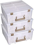 ArtBin 6990ZZ Super Satchel Double Deep 3-Pack, Portable Art & Craft Organizers with Handles, [3] Plastic Storage Cases, Clear & Gold by ArtBin