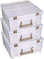 ArtBin 6990ZZ Super Satchel Double Deep 3-Pack, Portable Art & Craft Organizers with Handles, [3] Plastic Storage Cases, Clear & Gold by ArtBin