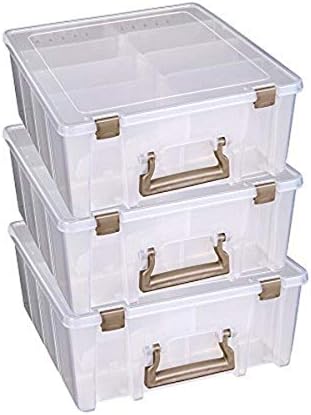 ArtBin 6990ZZ Super Satchel Double Deep 3-Pack, Portable Art & Craft Organizers with Handles, [3] Plastic Storage Cases, Clear & Gold by ArtBin