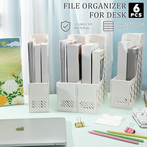 Glenmal 6 Pcs Magazine File Holder Collapsible Desktop Organizer, White - Image 4