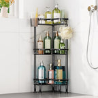 HapiRm Standing Shower Caddy Corner - 3 Tier Corner Shower Organizer with Toothbrush Holder and 12 Hooks, Large Capacity Rustproof Bathroom Shelves for Tall Bottles, Black by HapiRm