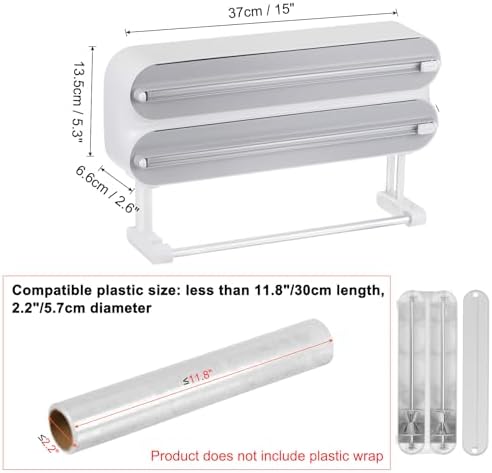 uxcell 3 in 1 14"x2.6" Plastic Wrap Dispenser with Cutter and Magnetic Bottom, Suitable for Tin Foil, Plastic Cling Wrap, Aluminum Foil - Gray - Image 2