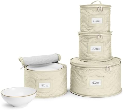 Sorbus China Storage Containers, 4-Piece Plate Storage Set (Beige) by Sorbus