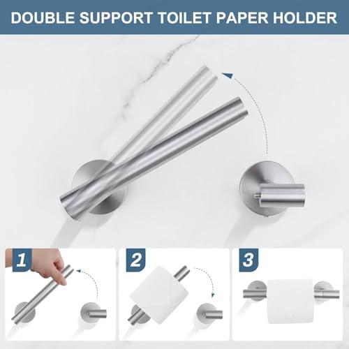 Brushed Nickel Bathroom Hardware Accessories Set, 5 Pieces Round Towel Bar Set Toilet Paper Holder Towel Rail Set for Bathroom Stainless Steel Wall Mounted Bathroom Set,23.6 in - Image 2