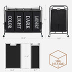 STORAGE MANIAC 4 Section Laundry Sorter Rolling Laundry Hamper, Label Black - Image 3