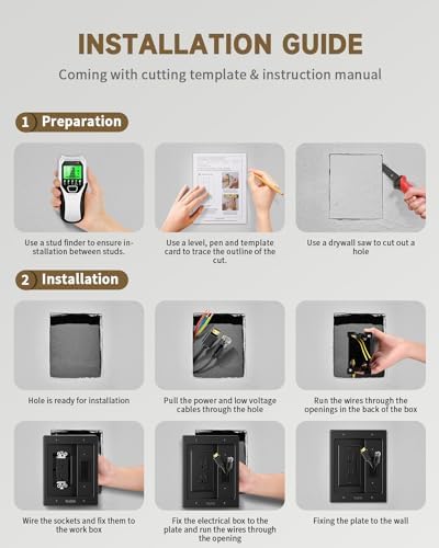 in Wall Cable Management Kit for TV, Recessed Outlet for Low Voltage Cables, TV Cable Hider Wall Kit, Cord Hider for Wall Mount TV, Wall Cable Management Box for Home & Office, Black - Image 5