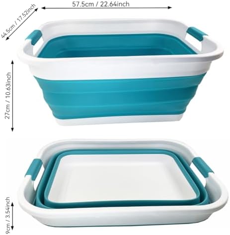 SAMMART 41L (10.8 gallon) Collapsible Plastic Laundry Basket - Foldable Pop Up Storage Container/Organizer - Portable Washing Tub - Space Saving (Rectangular, Ceramic Blue+Pale Purple (Set of 2)) - Image 7