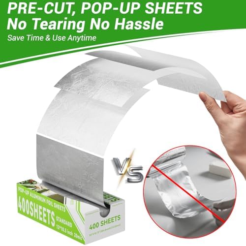 Aluminum Foil Sheets, 400 Count Tin foil,12" x 10.5" Pre-Cut Pop-Up Dispenser for Food Wrap, Hot Dog or Sandwich Wrap,Food Storage, Baking, Catering, Restaurant,Kitchen Use - Image 2