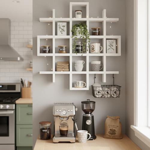Suzile Mug Display Shelf Wall Mounted,Grid Size 5.1x5.1x3in,White - Image 3