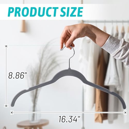 Sishynio Velvet Hangers 50 Pack, Non-Slip Slim Felt Clothes Hangers Gray - Image 6