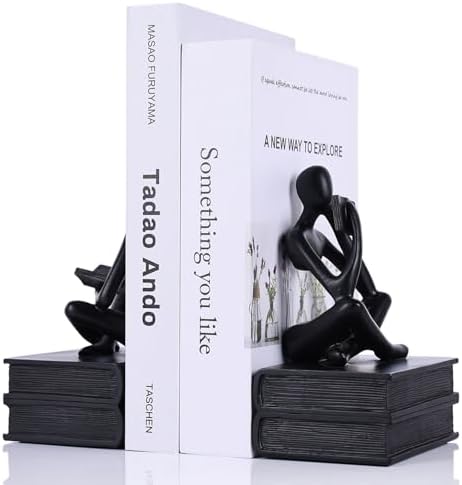 Heavy Duty Book Ends for Shelves, Thinker Bookends Set of 2 Decorative Book Ends for Heavy Books, Modern Unique Shelf Decor for Home Office Living Room Desk by LINYTHER