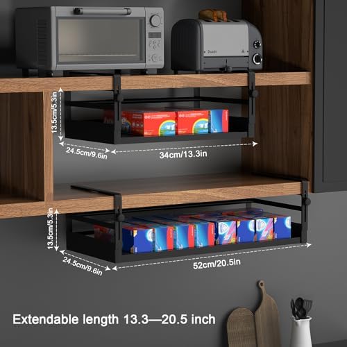 AmonHouseware 2Pack Expandable Under Shelf Storage Basket Organizer,Black - Image 2