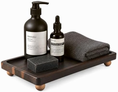 Dark Acacia Rustic Bathroom Tray for Kitchen Counter, Sink, Vanity, Brown by EOSAHR
