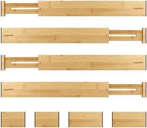 Adjustable Bamboo Drawer Dividers for Clothes, Kitchen Utensils, Office Desks, Bathroom Accessories, Socks and Underwear, and Personal Items, 4 Dividers with 4 Partitions by CozyVenient