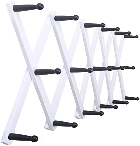 SKOLOO Hat Rack for Wall with 17 Hooks, Solid Wooden, Modern, Expandable Coat Rack Wall Mount for Coats, Hats, Bags, Baseball Caps, Black on White by SKOLOO