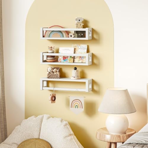 3 Pack Solid Wood Floating Shelves for Wall, Nursery Bookshelf, White - Image 4