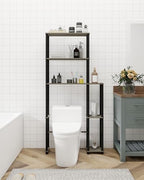 Over Toilet Shelf Organizer, 5-Tier Toilet Storage Rack with Side Racks Over The Toilet Stand for Bathroom Balcony Laundry, Grey/Black - Image 7