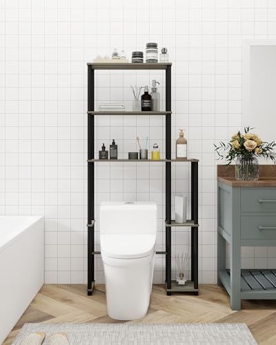 Over Toilet Shelf Organizer, 5-Tier Toilet Storage Rack with Side Racks Over The Toilet Stand for Bathroom Balcony Laundry, Grey/Black - Image 7