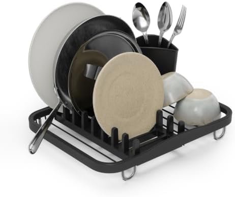 Umbra Sinkin Dish Drying Rack – Drainer Caddy with Removable Cutlery Holder – Use in Sink or On Counter, Black by Umbra